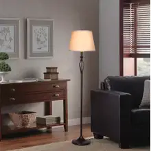 Product image of Hampton Bay Rhodes 58.50 in. Bronze Floor Lamp with Natural Linen Shade
